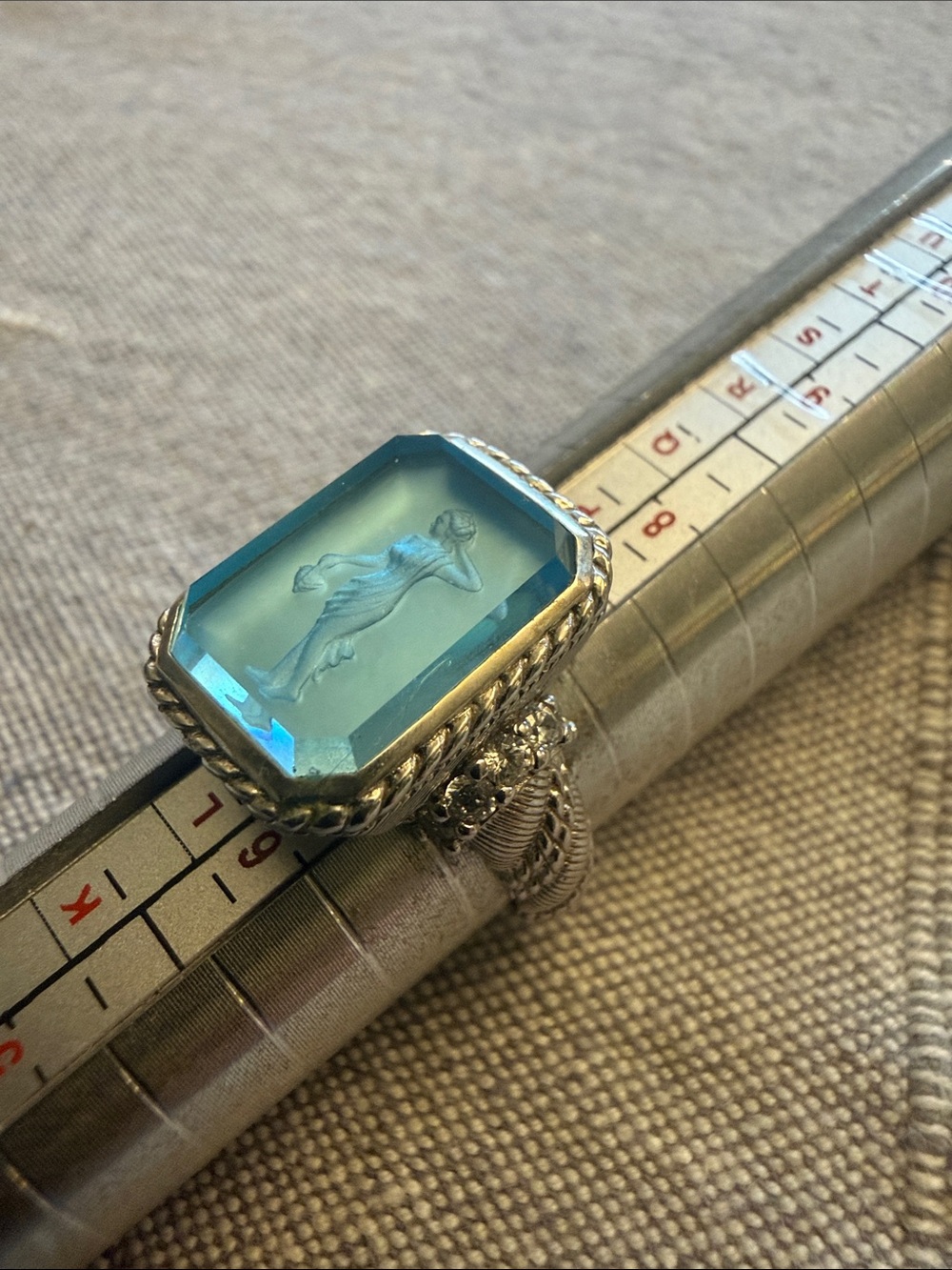Judith Ripka silver and glass intaglio cameo ring, size 7